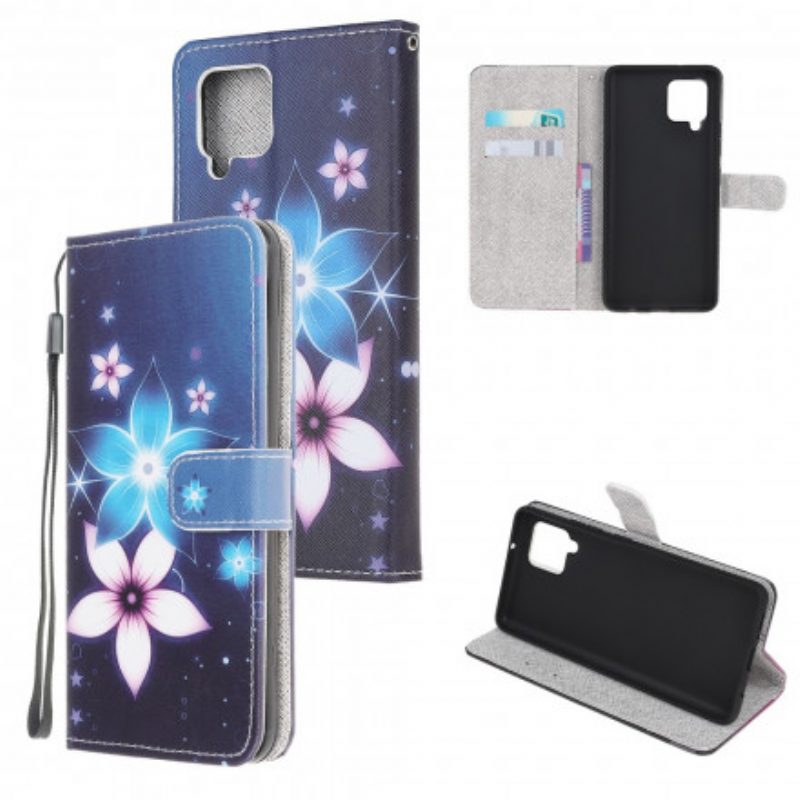 Folio-hoesje voor Samsung Galaxy A22 Met Ketting Maanband Bloemen