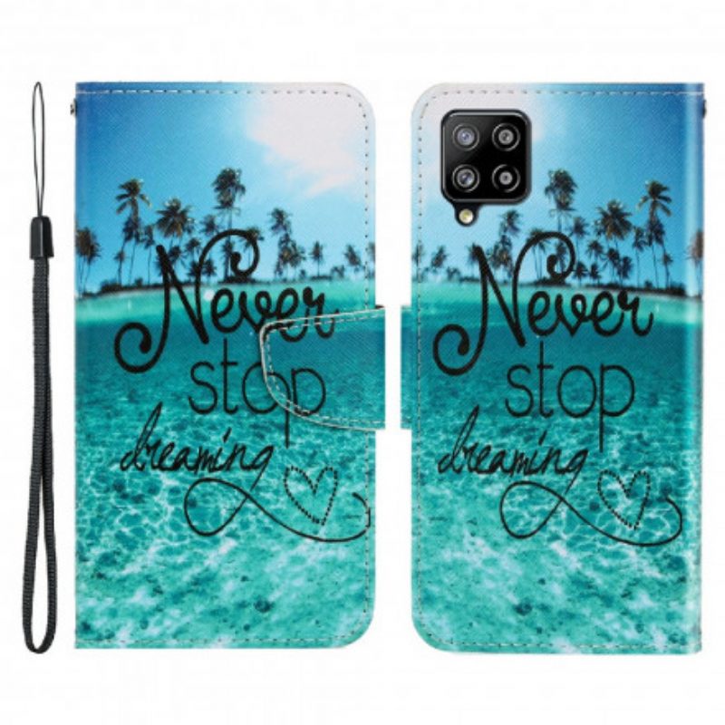 Folio-hoesje voor Samsung Galaxy A22 Met Ketting Stop Nooit Met Dromen In Marineblauwe Bandjes