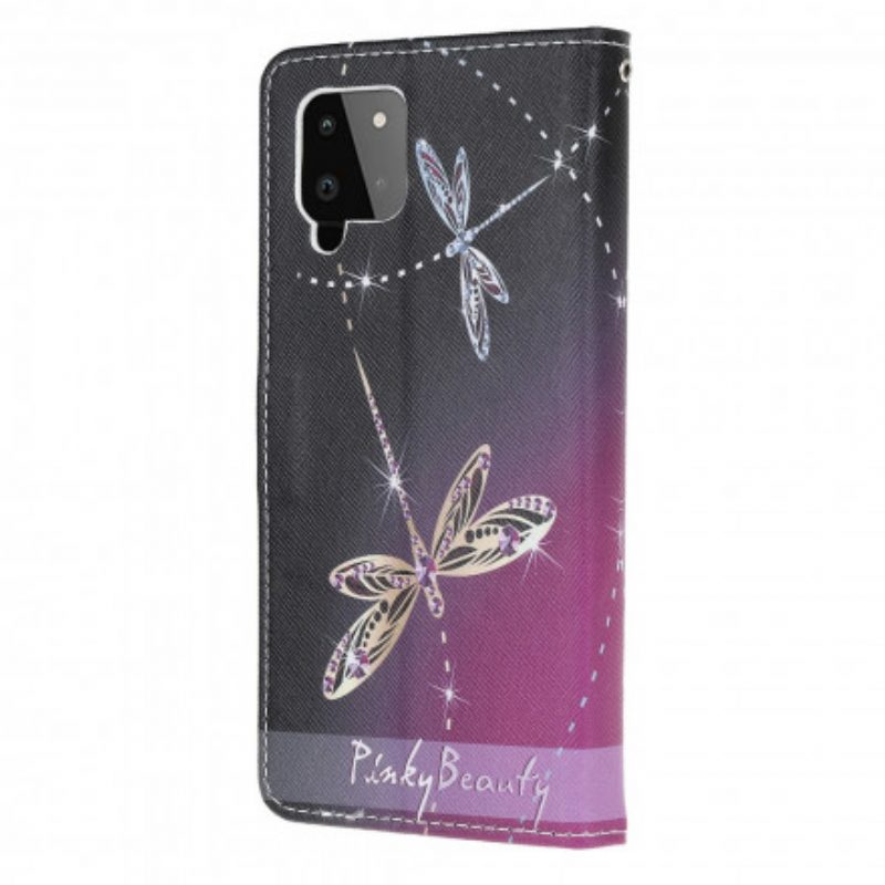 Folio-hoesje voor Samsung Galaxy A22 Met Ketting Strappy Libellen