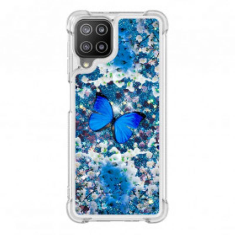 Hoesje voor Samsung Galaxy A22 Glitter Blauwe Vlinders