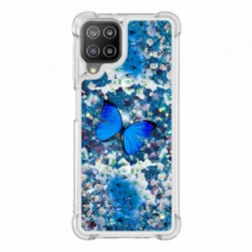 Hoesje voor Samsung Galaxy A22 Glitter Blauwe Vlinders