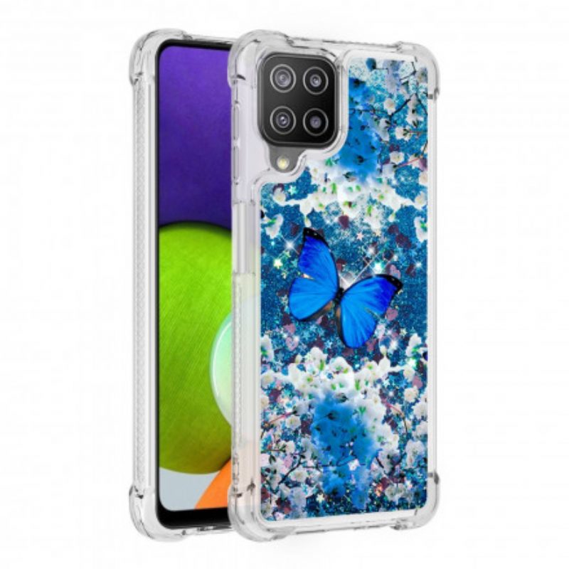 Hoesje voor Samsung Galaxy A22 Glitter Blauwe Vlinders