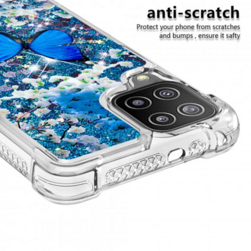 Hoesje voor Samsung Galaxy A22 Glitter Blauwe Vlinders