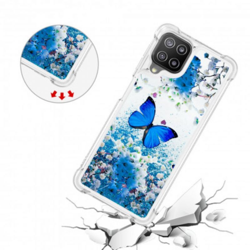 Hoesje voor Samsung Galaxy A22 Glitter Blauwe Vlinders