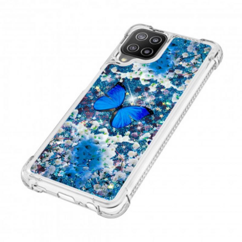 Hoesje voor Samsung Galaxy A22 Glitter Blauwe Vlinders