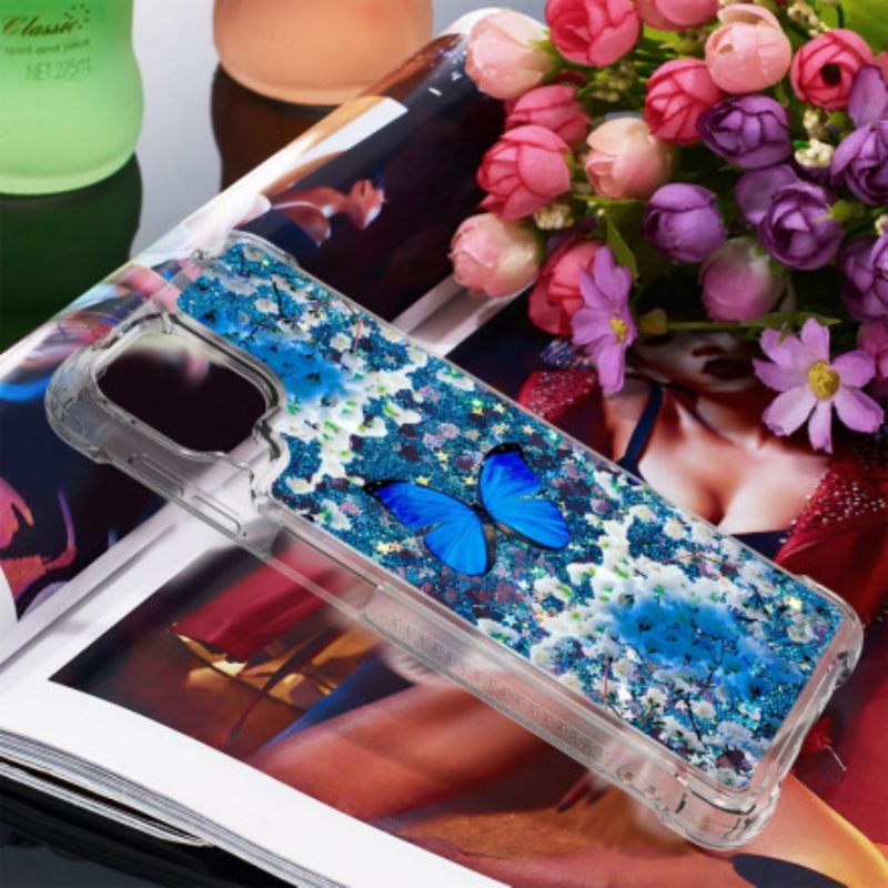 Hoesje voor Samsung Galaxy A22 Glitter Blauwe Vlinders