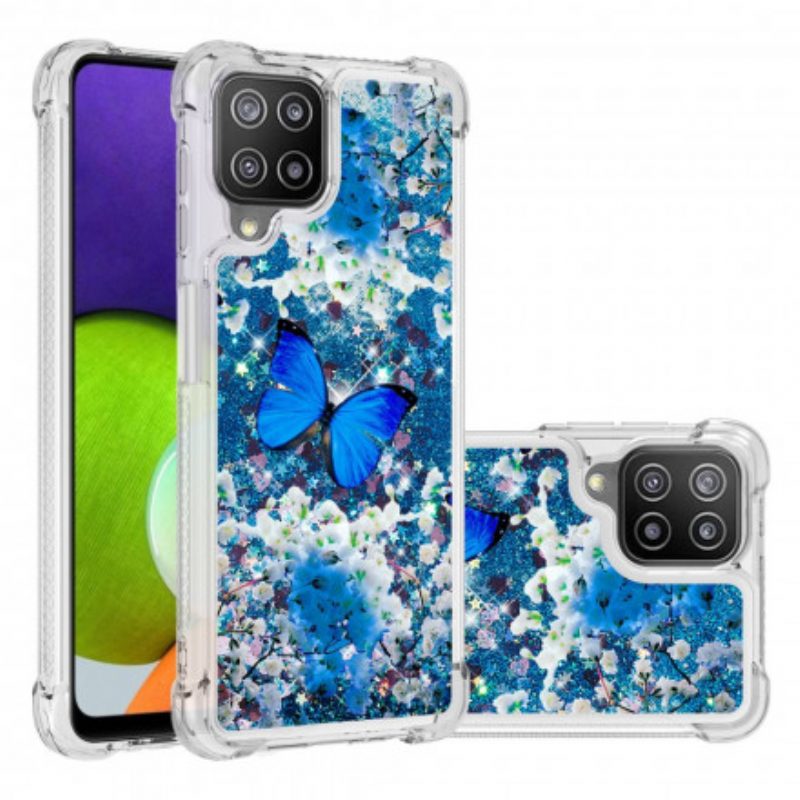 Hoesje voor Samsung Galaxy A22 Glitter Blauwe Vlinders