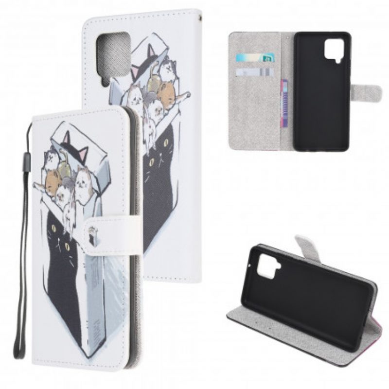 Leren Hoesje voor Samsung Galaxy A22 Met Ketting Levering Katten Met Strings