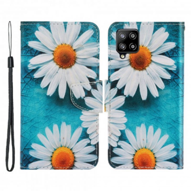 Leren Hoesje voor Samsung Galaxy A22 Met Ketting String Madeliefjes