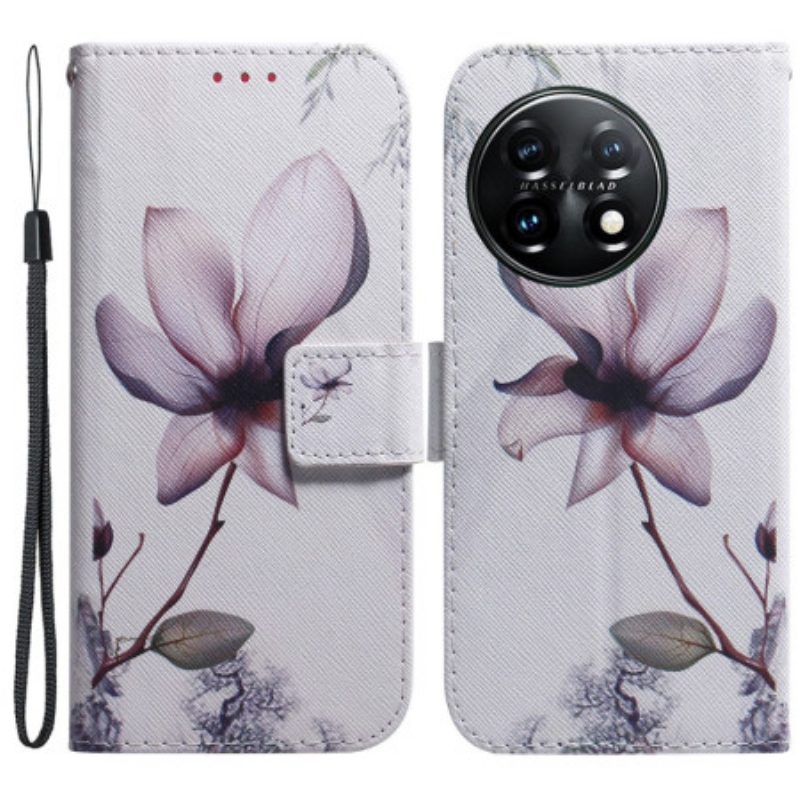 Folio-hoesje voor OnePlus 11 5G Bloem Stoffig Roze