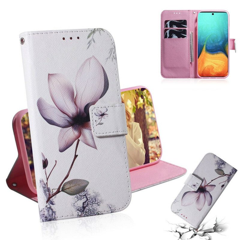 Flip Case voor Samsung Galaxy A71 Bloem Stoffig Roze