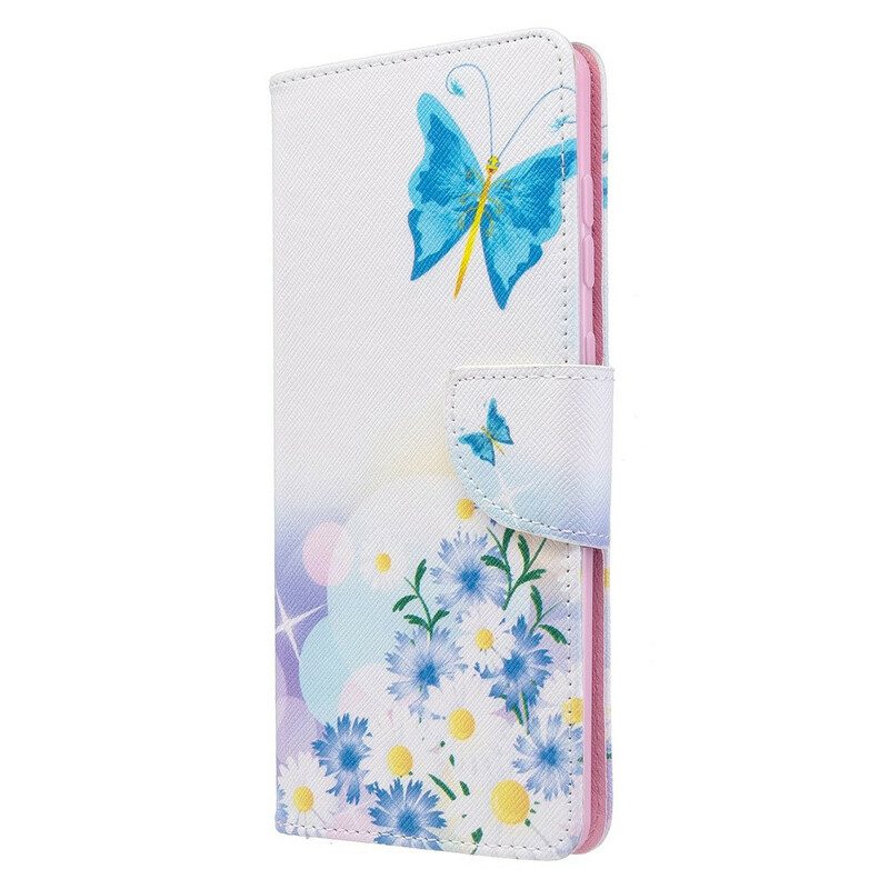 Flip Case voor Samsung Galaxy A71 Geschilderde Vlinders En Bloemen