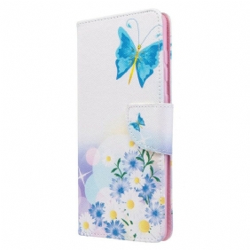 Flip Case voor Samsung Galaxy A71 Geschilderde Vlinders En Bloemen