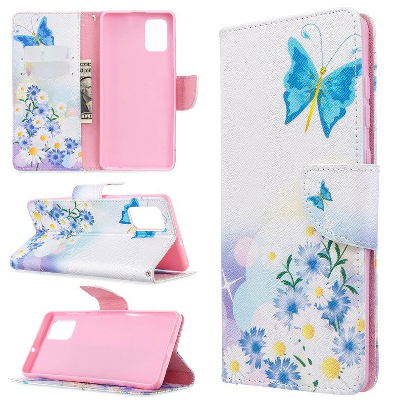 Flip Case voor Samsung Galaxy A71 Geschilderde Vlinders En Bloemen