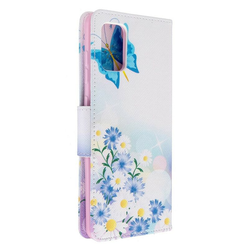 Flip Case voor Samsung Galaxy A71 Geschilderde Vlinders En Bloemen