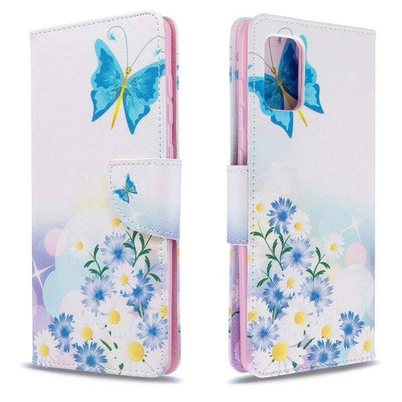 Flip Case voor Samsung Galaxy A71 Geschilderde Vlinders En Bloemen