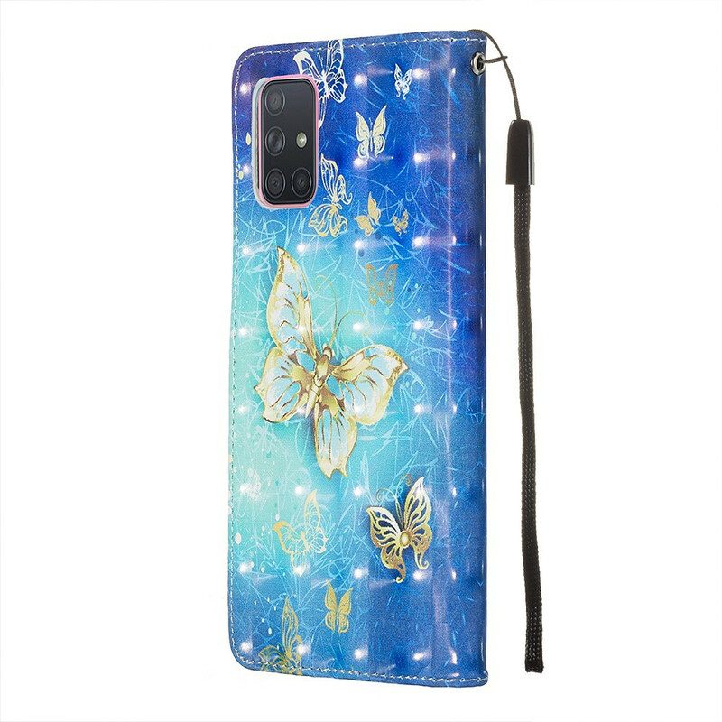 Folio-hoesje voor Samsung Galaxy A71 Gouden Vlinders Lanyard