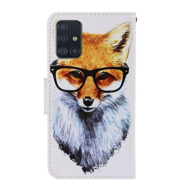 Folio-hoesje voor Samsung Galaxy A71 Met Ketting Brainy Fox Met Riem