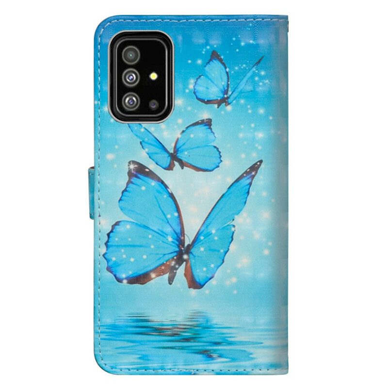 Folio-hoesje voor Samsung Galaxy A71 Vliegende Blauwe Vlinders