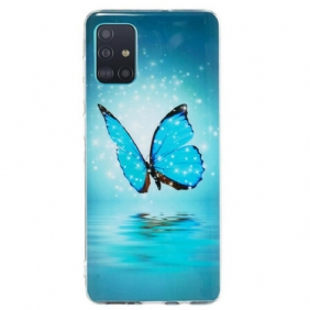 Hoesje voor Samsung Galaxy A71 Fluorescerende Blauwe Vlinder