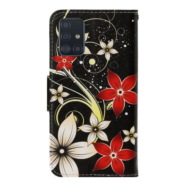 Leren Hoesje voor Samsung Galaxy A71 Met Ketting Kleurrijke Strappy Bloemen