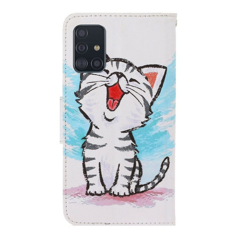 Leren Hoesje voor Samsung Galaxy A71 Met Ketting Strappy Kleur Kitten