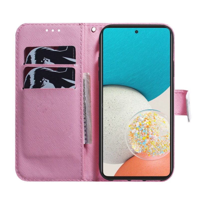 Flip Case voor Samsung Galaxy A53 5G Bloem Stoffig Roze