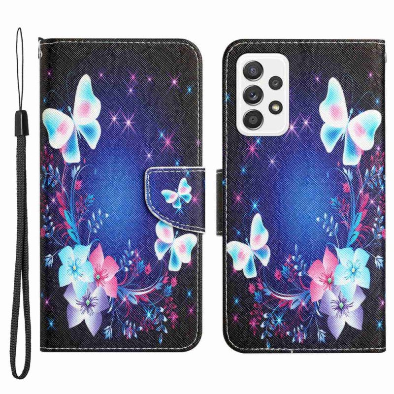 Flip Case voor Samsung Galaxy A53 5G Met Ketting Fairy Vlinders Met Lanyard