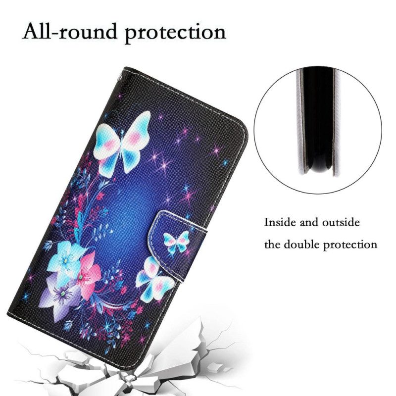 Flip Case voor Samsung Galaxy A53 5G Met Ketting Fairy Vlinders Met Lanyard