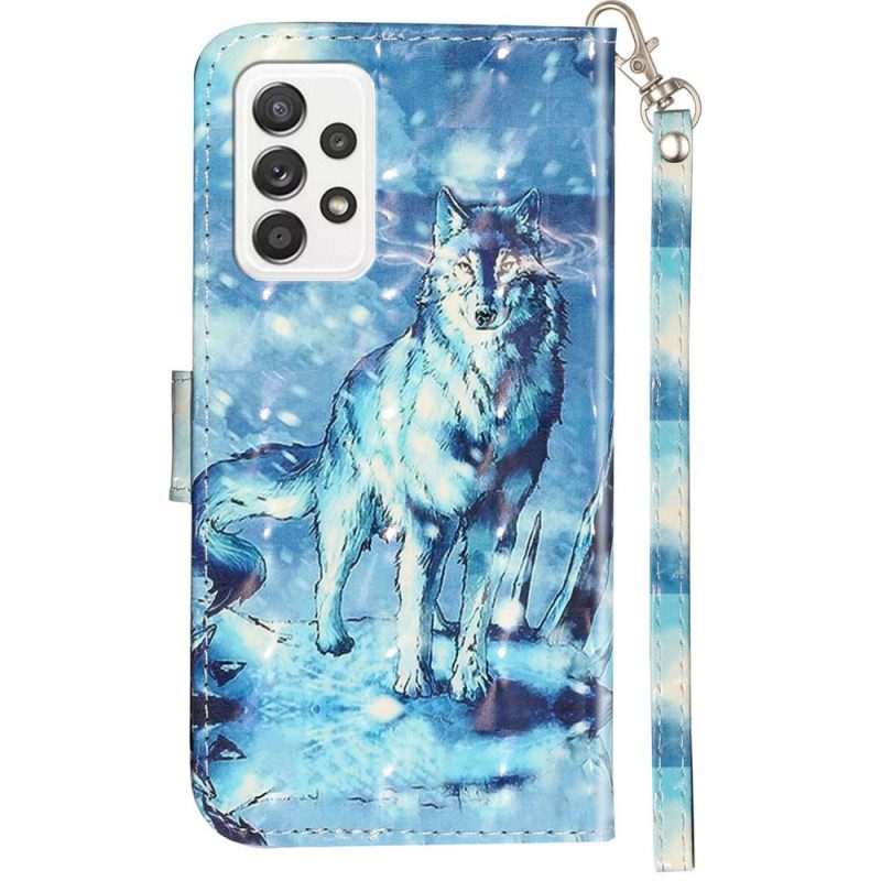 Folio-hoesje voor Samsung Galaxy A53 5G Met Ketting Lanyard Wolf