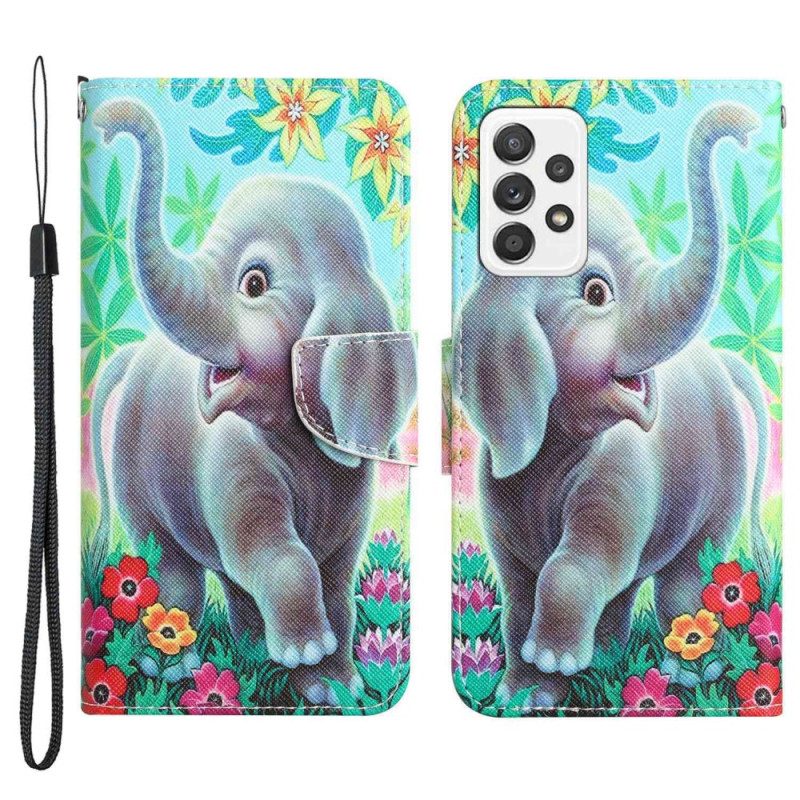 Folio-hoesje voor Samsung Galaxy A53 5G Met Ketting Vrolijke Olifant Met Lanyard