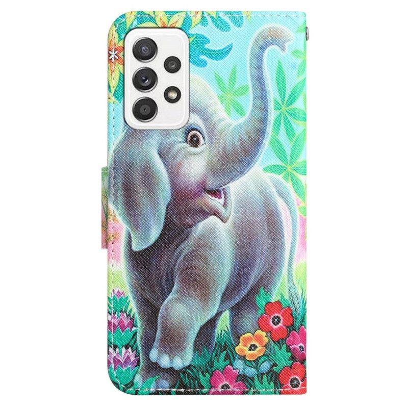 Folio-hoesje voor Samsung Galaxy A53 5G Met Ketting Vrolijke Olifant Met Lanyard