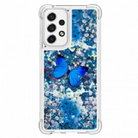 Hoesje voor Samsung Galaxy A53 5G Glitter Blauwe Vlinders