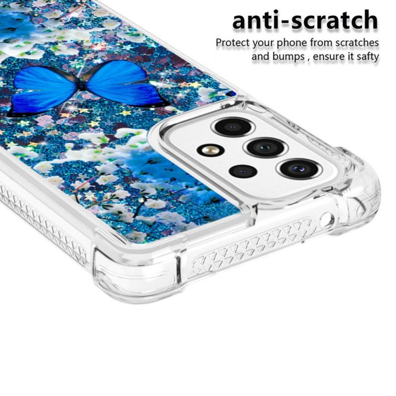 Hoesje voor Samsung Galaxy A53 5G Glitter Blauwe Vlinders