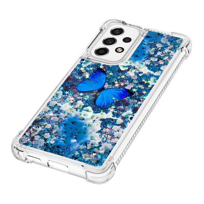 Hoesje voor Samsung Galaxy A53 5G Glitter Blauwe Vlinders