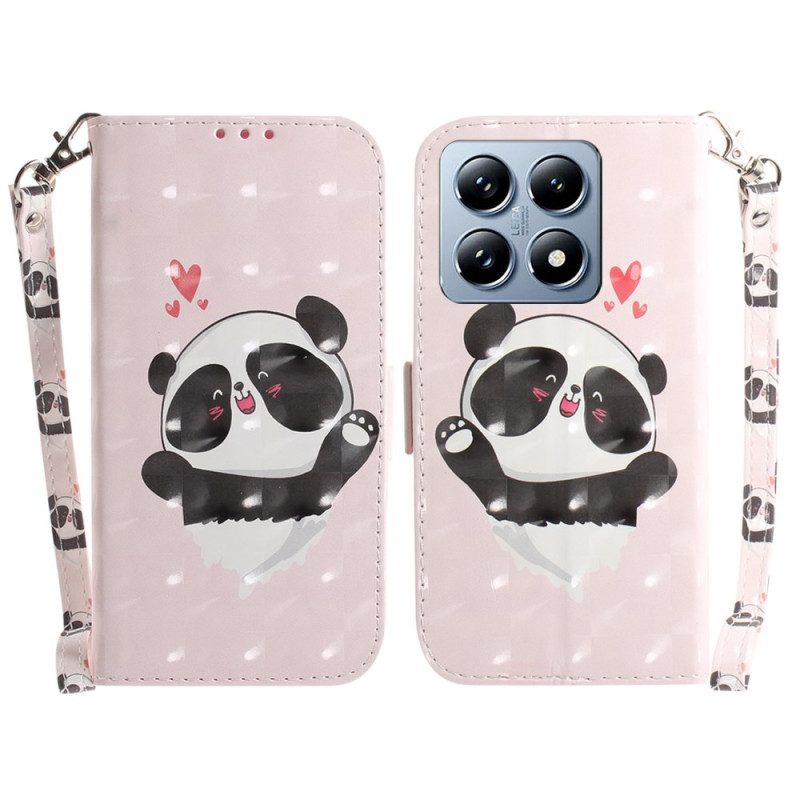 Flip Case Leren Xiaomi 14t Pro Panda Love Met Riempje