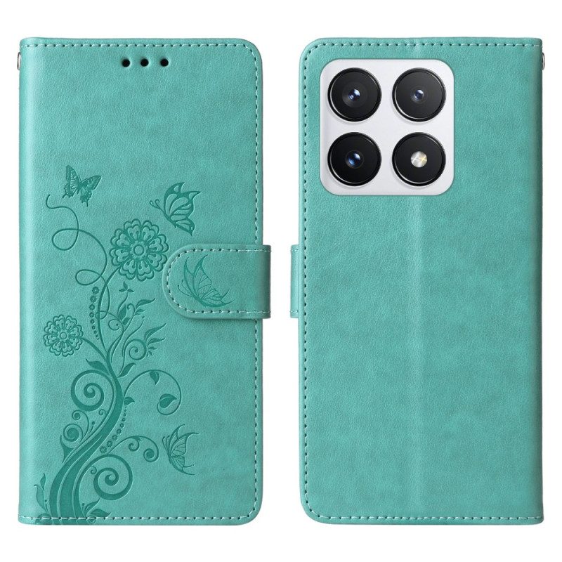 Folio-hoesje Xiaomi 14t Pro Telefoonhoesje Patroon Met Vlinders En Bloemen