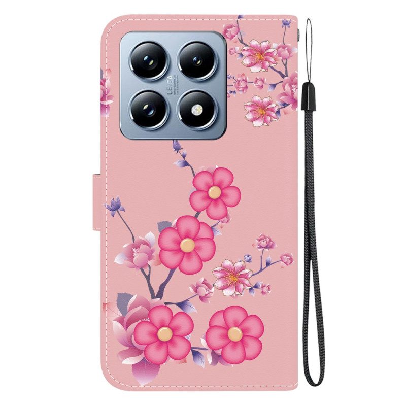 Folio-hoesje Xiaomi 14t Pro Telefoonhoesje Sakura-patroon Met Sleutelkoord