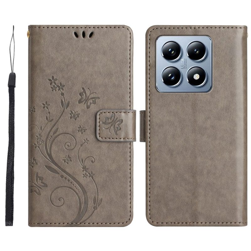 Leren Hoesje Voor Xiaomi 14t Pro Bloemenband