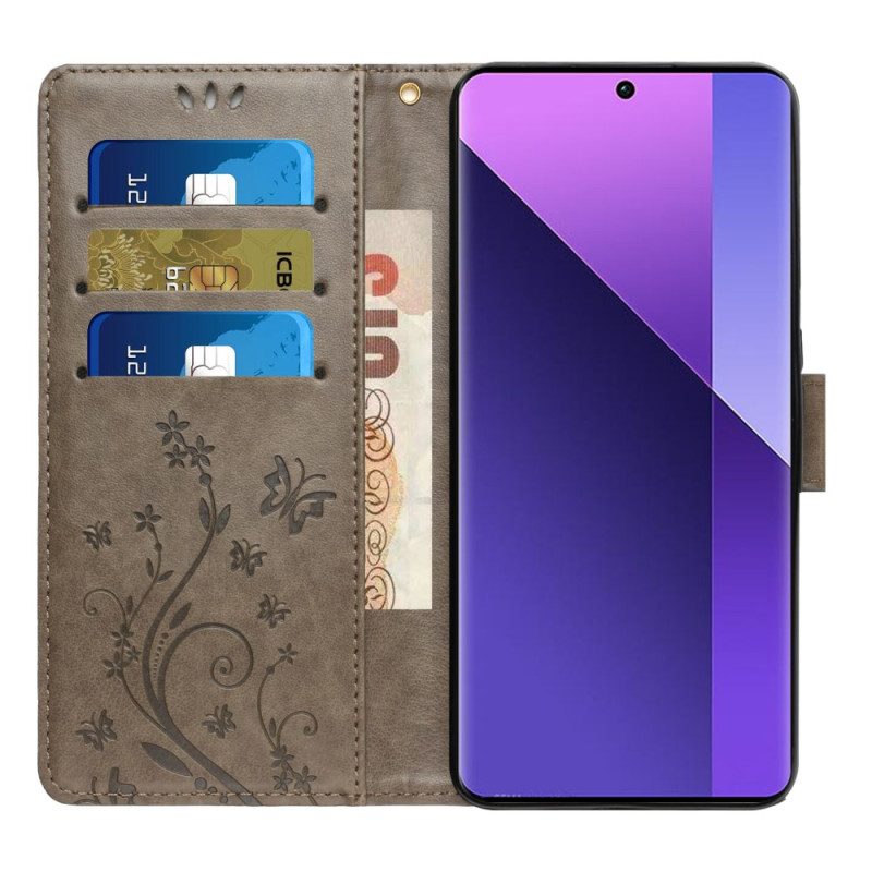 Leren Hoesje Voor Xiaomi 14t Pro Bloemenband