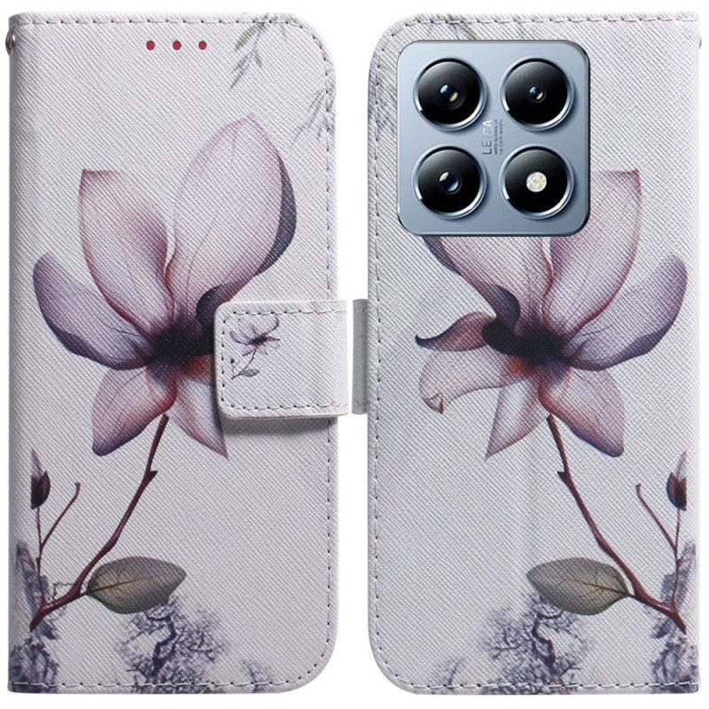 Leren Hoesje Voor Xiaomi 14t Pro Roze Bloem