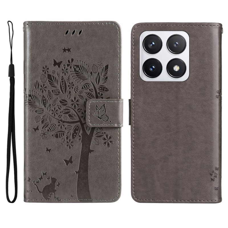 Leren Hoesje Xiaomi 14t Pro Kat- En Boompatroon