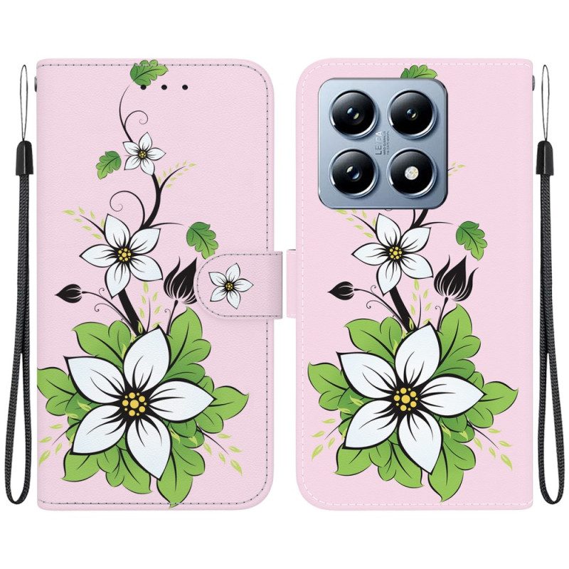 Leren Hoesje Xiaomi 14t Pro Lily Met Bandjes Bescherming Hoesje