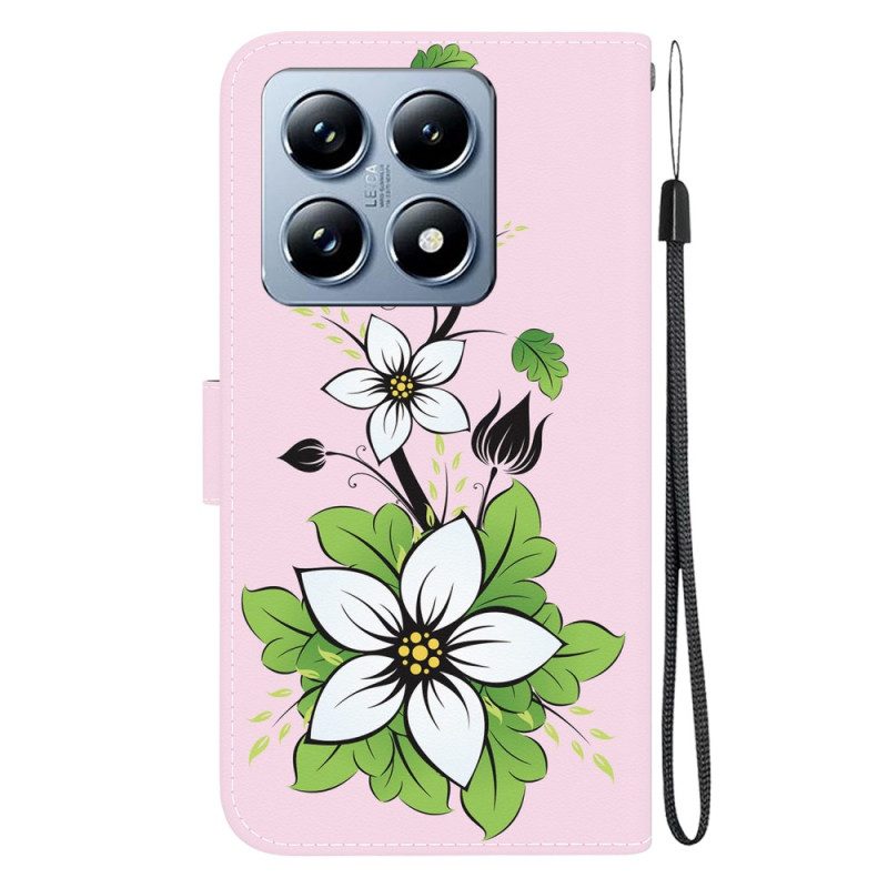 Leren Hoesje Xiaomi 14t Pro Lily Met Bandjes Bescherming Hoesje