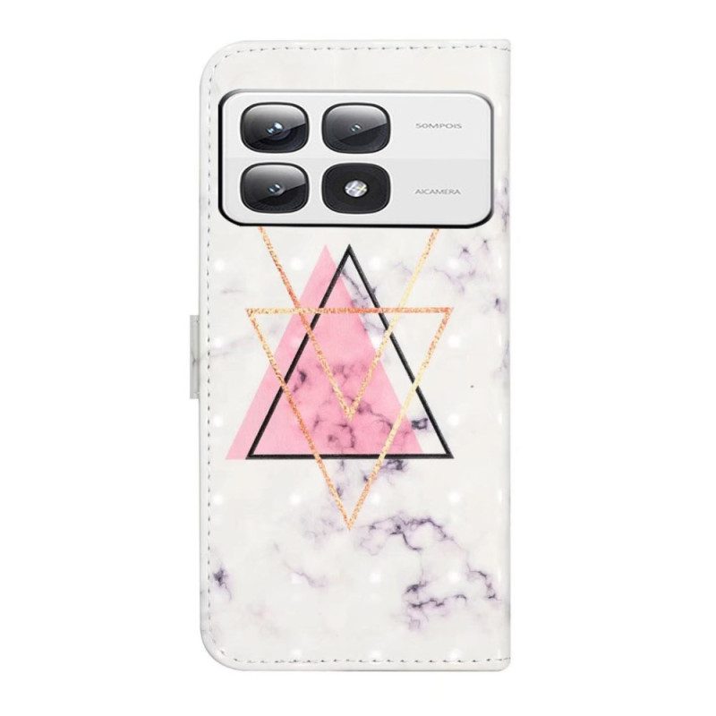 Leren Hoesje Xiaomi 14t Pro Marmeren Driehoeken Bescherming Hoesje