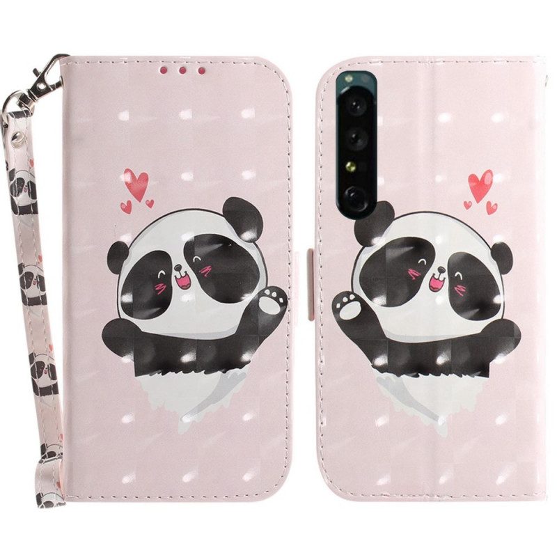 Flip Case voor Sony Xperia 1 IV Met Ketting Kleine Panda Met Riem