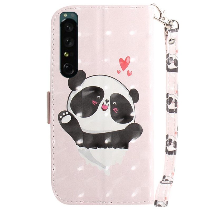 Flip Case voor Sony Xperia 1 IV Met Ketting Kleine Panda Met Riem