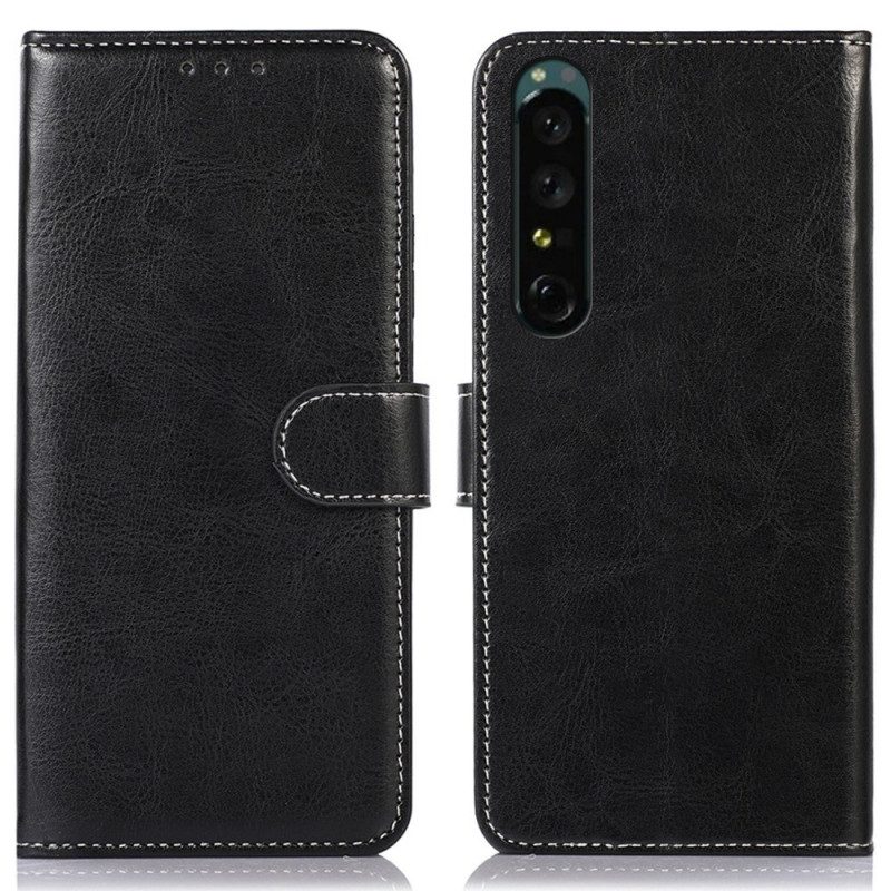 Flip Case voor Sony Xperia 1 IV Zichtbare Naden In Leerstijl