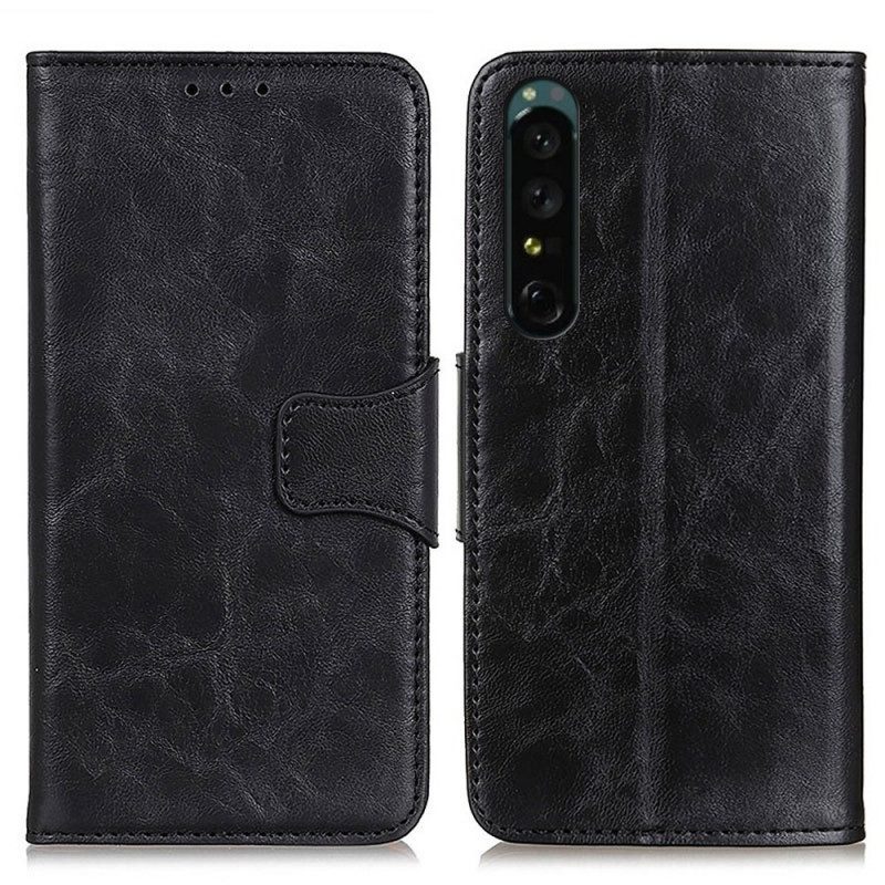 Folio-hoesje voor Sony Xperia 1 IV Gespleten Lederen Vintage Sluiting