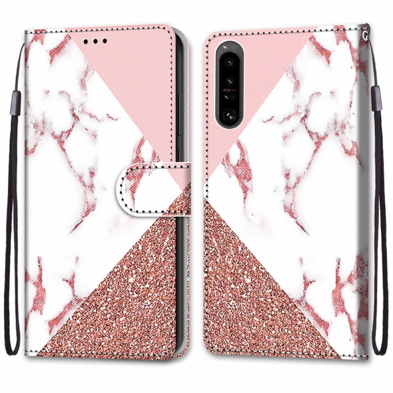 Folio-hoesje voor Sony Xperia 1 IV Marmer En Glitterdriehoek